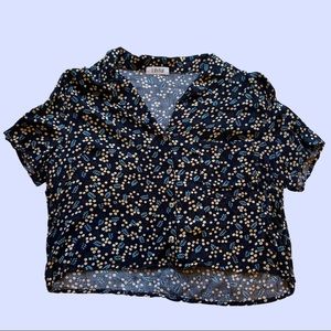 Lilyful Black Floral Print Cropped Button Down